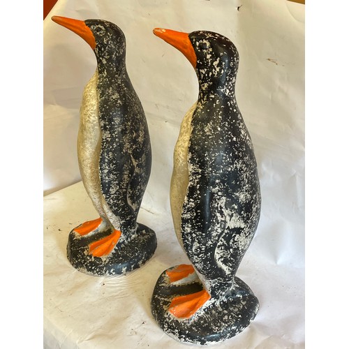 536 - A Pair Of Vintage French Recon Concrete Garden Penguin Figures .67 cms High (2)