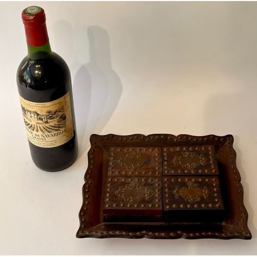 448 - Vintage Wooden Gaming Tray With A Quantity Of Boxed Bone Gaming Chips . 24cm x 20cm.