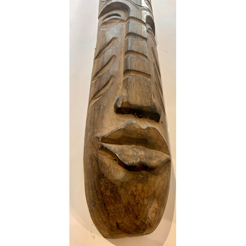 541 - Large Carved Wood Tribal Face Mask . 147cm x 20cm.