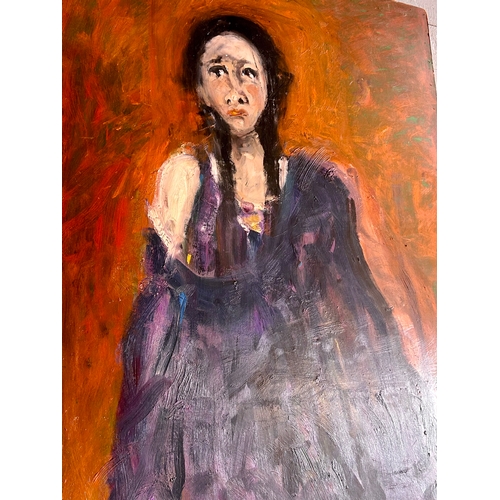 542 - Large Continental Acrylic Painting Of A Lady. 122cm x 91cm. 4cm.