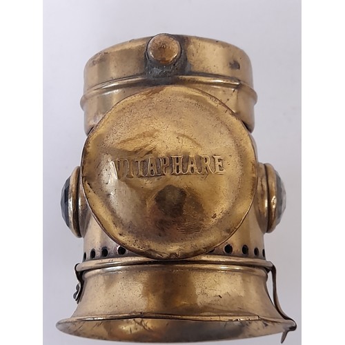 560 - Vintage Brass Cycle Carbide Lamp marked VITAPHARE, 20cm high