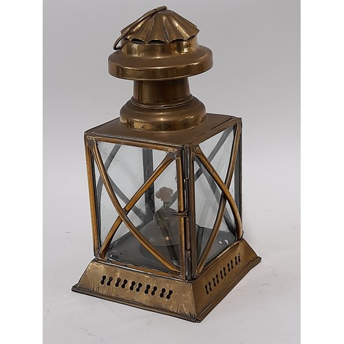 563 - Brass Four Sided Storm Lantern, 26cm x 13cm x 13cm