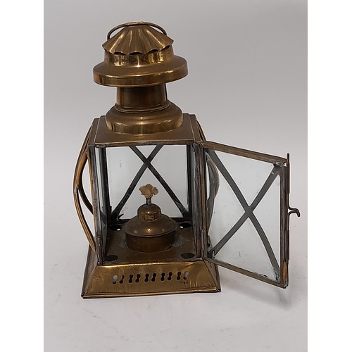 563 - Brass Four Sided Storm Lantern, 26cm x 13cm x 13cm