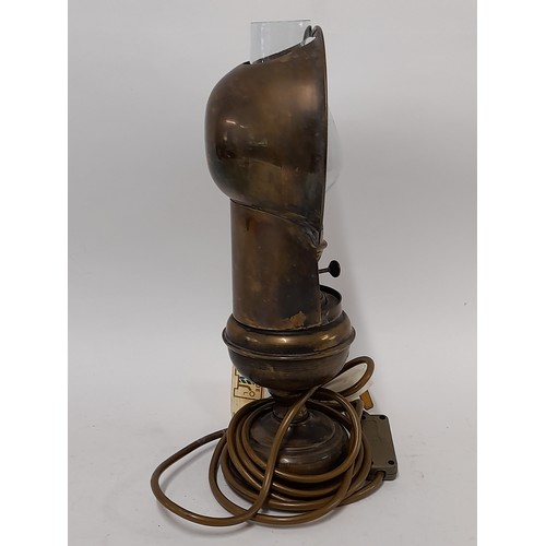 571 - Brass Oil Lamp with Brass Light Deflector converted to electric, 33cm high