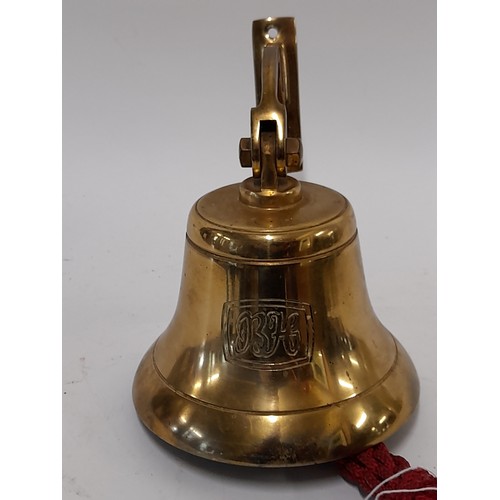 572 - Brass Bell for Wall Mounting with BH Monogram to front, 15cm diameter x 15cm high plus Bracket