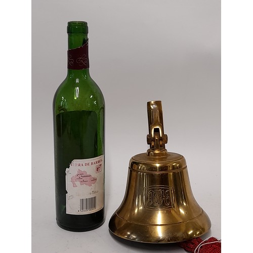 572 - Brass Bell for Wall Mounting with BH Monogram to front, 15cm diameter x 15cm high plus Bracket