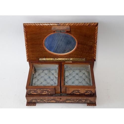 580 - Inlaid wooden Jewellery Box with musical movement ,24cm x 14cm x 11cm