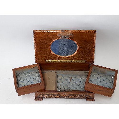 580 - Inlaid wooden Jewellery Box with musical movement ,24cm x 14cm x 11cm