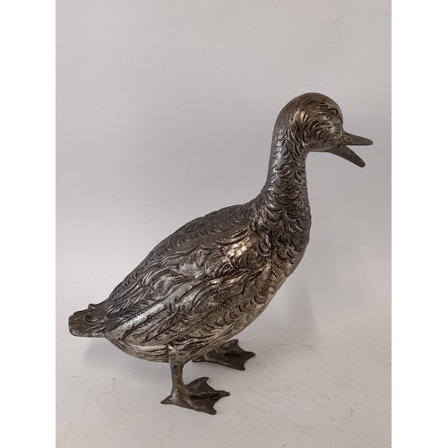 581 - Large White Metal Duck Figure, 28cm high