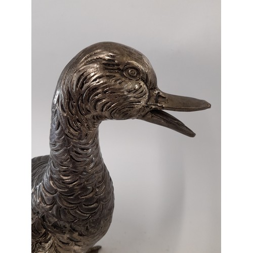 581 - Large White Metal Duck Figure, 28cm high