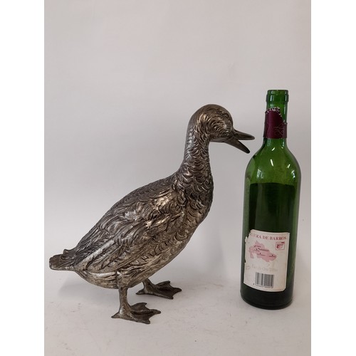 581 - Large White Metal Duck Figure, 28cm high