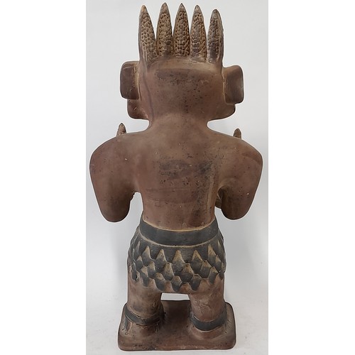 586 - Mexican Terracotta figure of a Corn God, 46cm high x 23cm wide