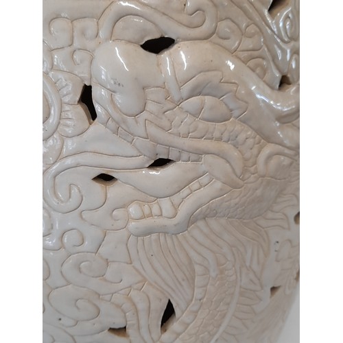 588 - Chinese Ceramic Garden Stool with Dragon Decoration, 44cm high