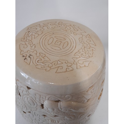 588 - Chinese Ceramic Garden Stool with Dragon Decoration, 44cm high