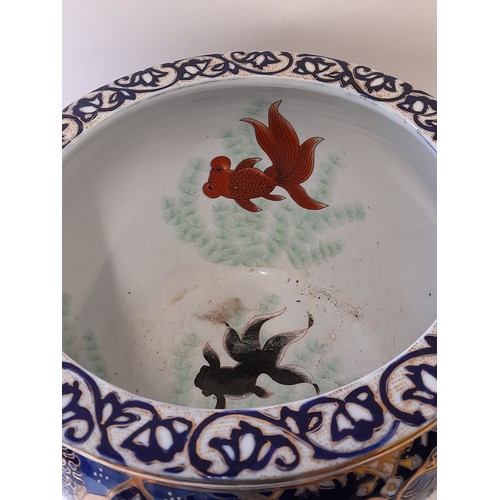 590 - Hand Painted Ceramic Chinese Fish Bowl 24cm high x 34cm diameter