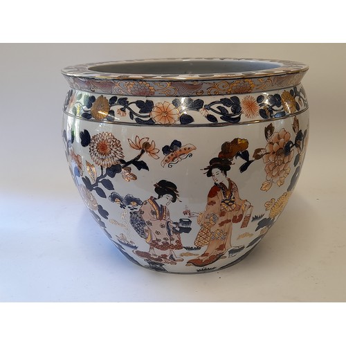 591 - Large Chinese Hand Painted  Fish Bowl,31cm high x 38cm diameter