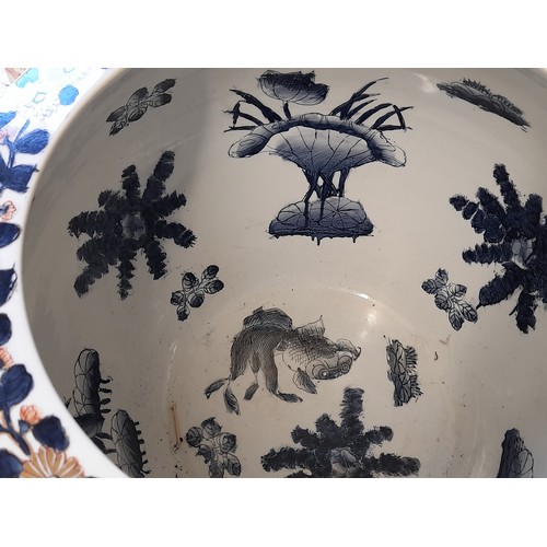 591 - Large Chinese Hand Painted  Fish Bowl,31cm high x 38cm diameter