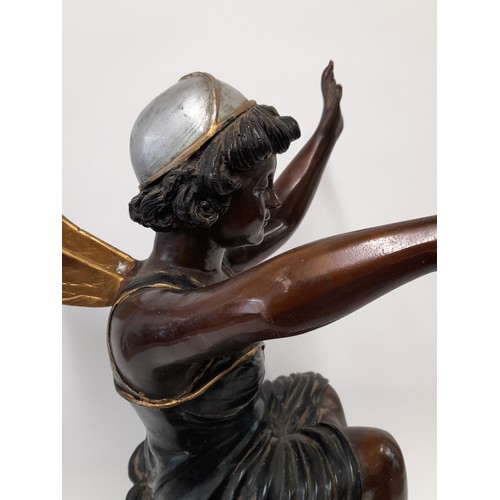 594 - Large Cold Painted  Bronze Figure Of A Fairy Playing a Tambourine Mounted On Column,  61cm high x 27... 