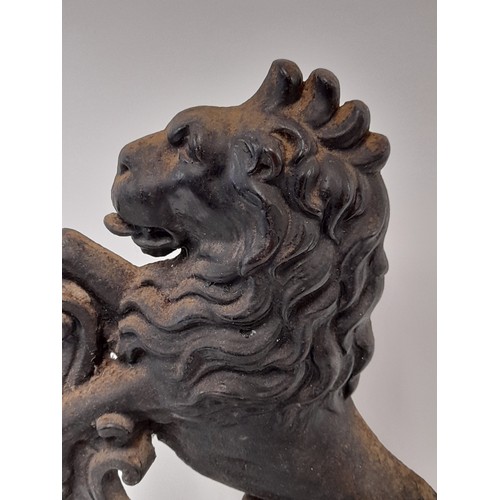 597 - Cast Iron Door Stop in the form of a Rampant Lion, 37cm high x 25cm wide x 7cm deep