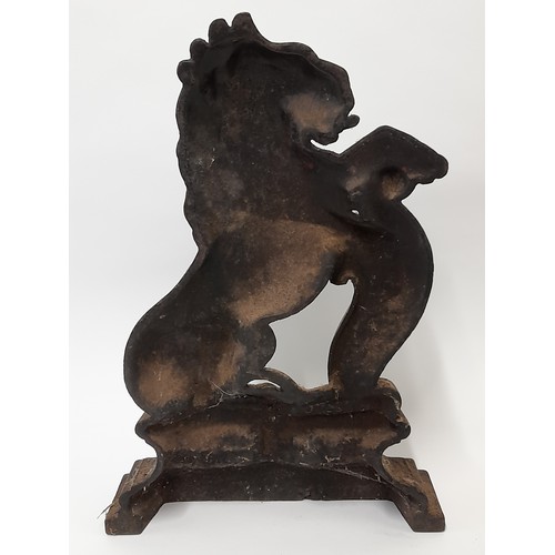 597 - Cast Iron Door Stop in the form of a Rampant Lion, 37cm high x 25cm wide x 7cm deep