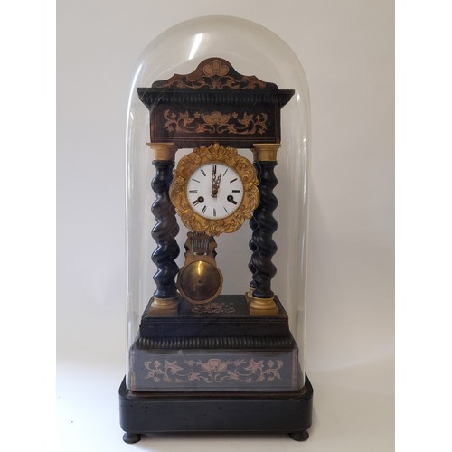 605 - Portico Pendulum Clock under Glass Dome,   27cm x 18 x 58cm