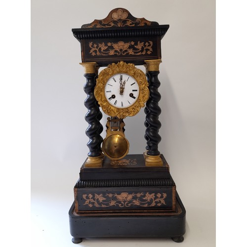 605 - Portico Pendulum Clock under Glass Dome,   27cm x 18 x 58cm