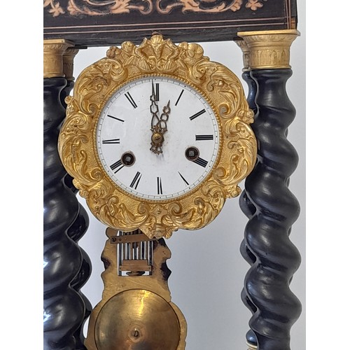 605 - Portico Pendulum Clock under Glass Dome,   27cm x 18 x 58cm