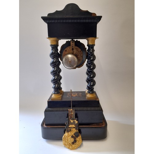 605 - Portico Pendulum Clock under Glass Dome,   27cm x 18 x 58cm