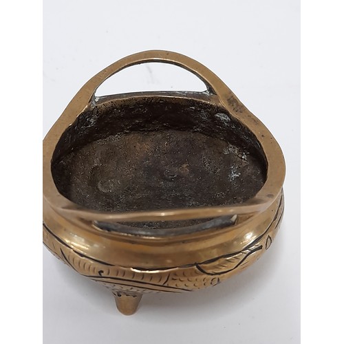 613 - Oriental Brass Trinket Bowl with mark to base, 7cm wide x 4cm high