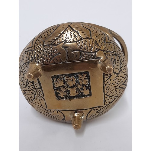 613 - Oriental Brass Trinket Bowl with mark to base, 7cm wide x 4cm high