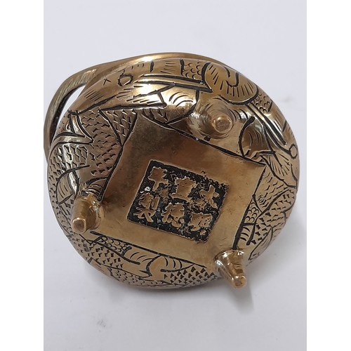 613 - Oriental Brass Trinket Bowl with mark to base, 7cm wide x 4cm high