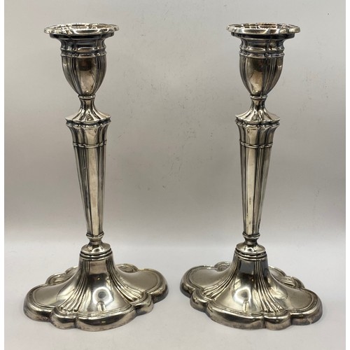 495 - Pair of Topazio 0.925 Sterling Silver Bevelled Edge Candlestick Holders 23cm Height