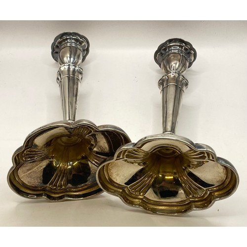 495 - Pair of Topazio 0.925 Sterling Silver Bevelled Edge Candlestick Holders 23cm Height