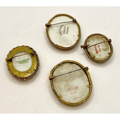 496 - Set of Four Ceramic French Limoges Cameo Brooches. Largest 6cm x 4.5cm (4)