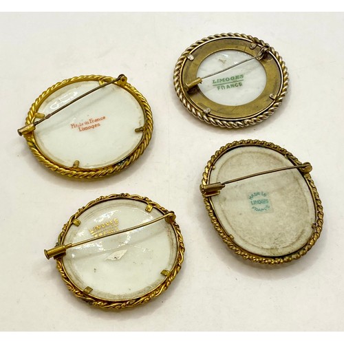 497 - Similar to Previous Lot. Set of Four Ceramic French Limoges Cameo Brooches. Largest 6cm x 4.5cm (4)