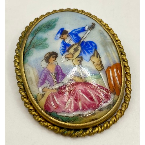 497 - Similar to Previous Lot. Set of Four Ceramic French Limoges Cameo Brooches. Largest 6cm x 4.5cm (4)