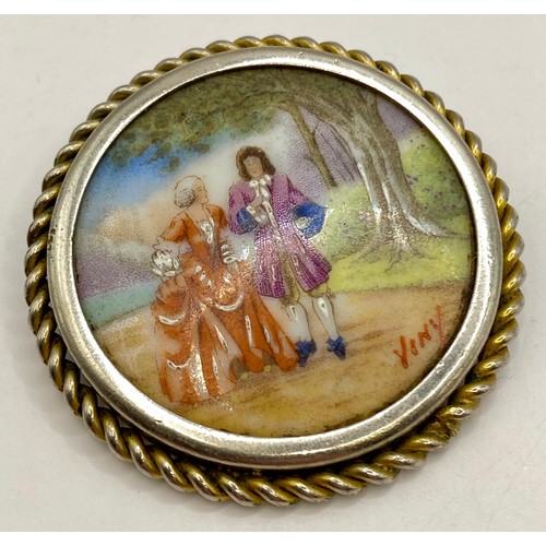 497 - Similar to Previous Lot. Set of Four Ceramic French Limoges Cameo Brooches. Largest 6cm x 4.5cm (4)