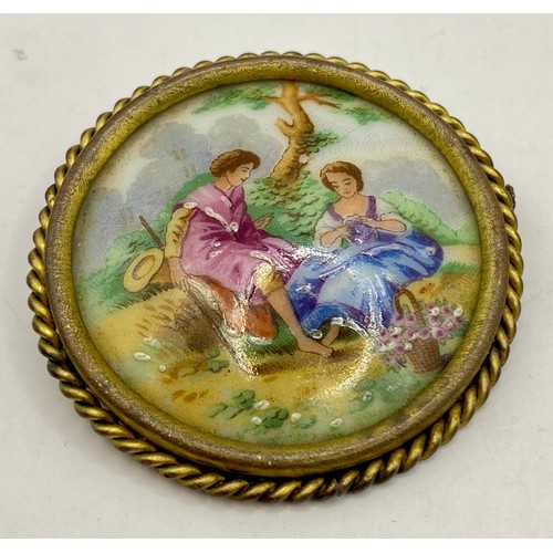 498 - Similar to Previous Lot. Set of Three Ceramic French Limoges Cameo Brooches. Largest 5cm Diameter. (... 