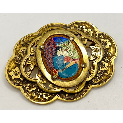 500 - Set of Four Ceramic and Metal Cameo Brooches to Include Limoges France Examples, Continental Example... 