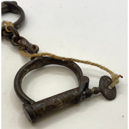 631 - Vintage Marked Military Iron Metal Handcuffs 25cm Length