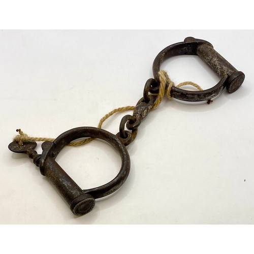 631 - Vintage Marked Military Iron Metal Handcuffs 25cm Length