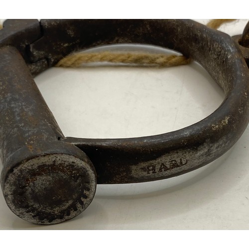 631 - Vintage Marked Military Iron Metal Handcuffs 25cm Length