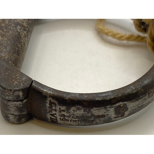 631 - Vintage Marked Military Iron Metal Handcuffs 25cm Length