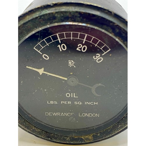 635 - Vintage Rolls-Royce Oil Gauge Silver Ghost / 20 H.P. 1920's DEWRANGE. 7cm Diameter. 8cm Depth