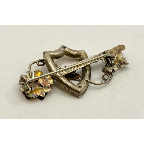 640 - Vintage Hallmarked Silver Shield and Key Regimental Sweetheart Brooch. 4cm Length