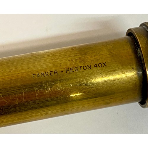 642 - Vintage Parker - Heston 40X Leather Bound Brass Three Draw Telescope. Opened Length 61cm