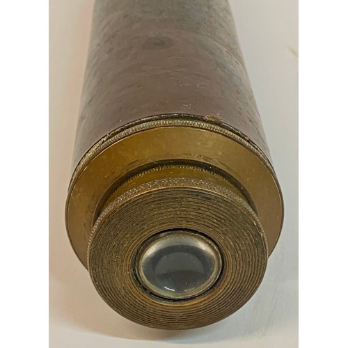 642 - Vintage Parker - Heston 40X Leather Bound Brass Three Draw Telescope. Opened Length 61cm