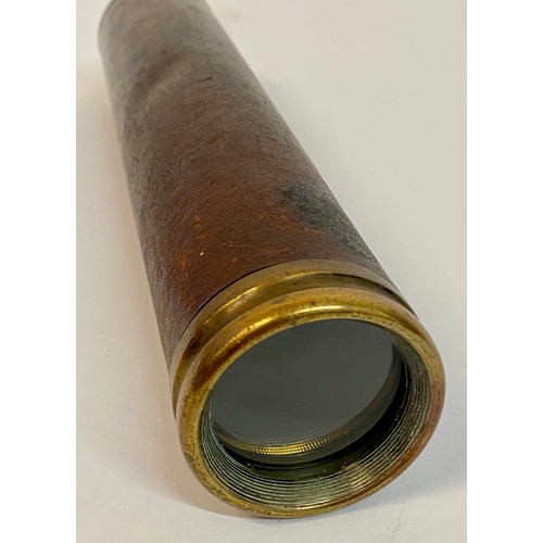 642 - Vintage Parker - Heston 40X Leather Bound Brass Three Draw Telescope. Opened Length 61cm