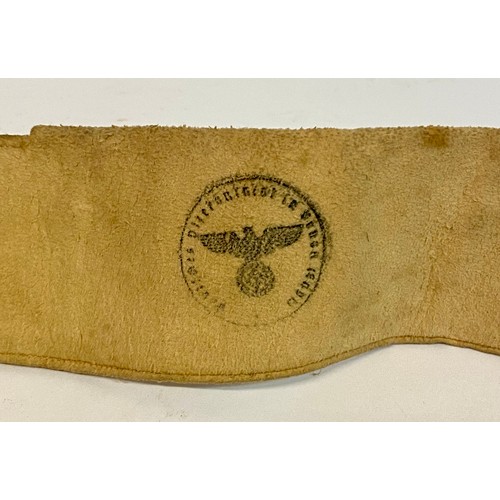 645 - German Military White Buff Band / Belt With Printed Eagle Insignia. Closed Length 47cm