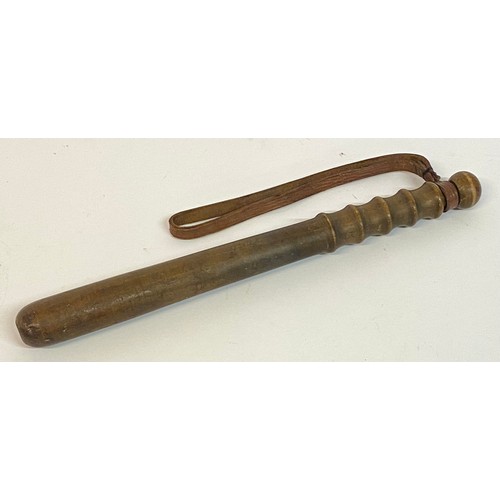 647 - Vintage Wooden Military / Police Truncheon with Leather Handle 39cm Length